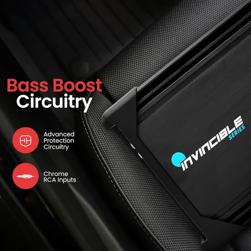 Vista 5 de Pyle Amplificador MOSFET de 2 canales de 2000W máximo, amplificador de audio para automóvil Serie Invencible con Clase AB de alta corriente, filtro