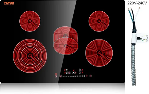 Vista 17 de VEVOR Placa de cocina eléctrica integrada, cocina de cerámica de 12 pulgadas con 2 quemadores, cocina radiante de vidrio con control táctil