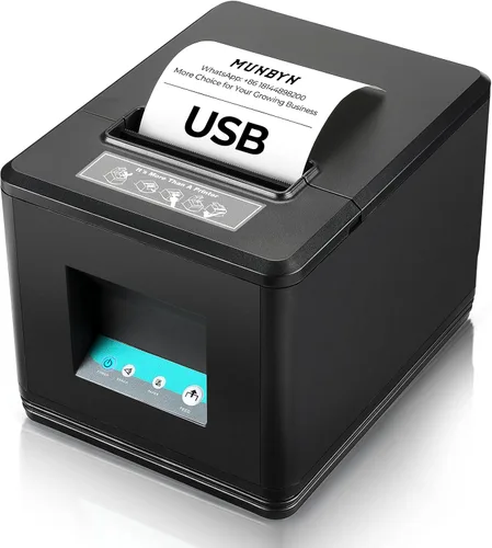 Vista 2 de MUNBYN Impresora de recibos USB de 3.150 in y cajón de efectivo blanco, caja registradora resistente de 16 pulgadas para sistema de punto de venta