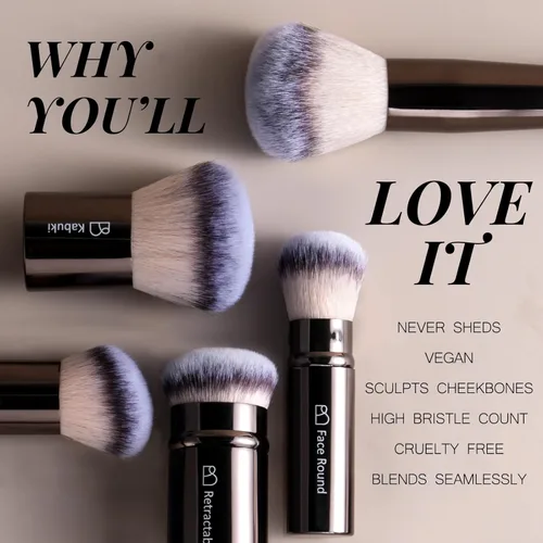 Vista 4 de Brochas de maquillaje profesionales BS-MALL con estuche de viaje, brocha Kabuki para sombra de ojos, cepillo corrector, brocha para rubor