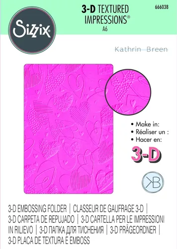 Vista 3 de Sizzix Carpeta De Grabado En Relieve Impresiones Texturizadas 3-D Mark Making Hearts por Kath Breen 666038 Capítulo 4 2022