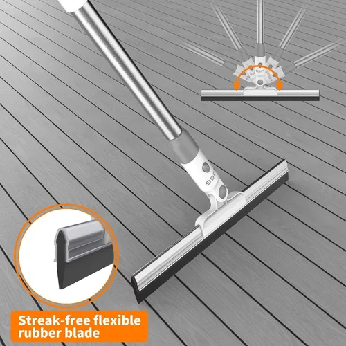 Vista 2 de Escoba de piso con hoja de silicona de 13.8 pulgadas y mango de aluminio de 52 pulgadas, escoba para limpieza de baño, ducha, azulejos, garaje