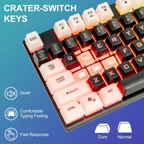 Vista 2 de CHONCHOW Combo de teclado y mouse iluminados, teclado LED RGB para juegos de tamaño completo y mouse para juegos con cable arcoíris para PS4, PS5