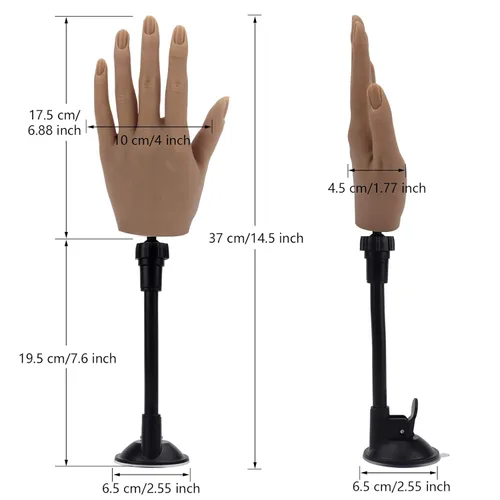Vista 5 de LIONVISON Mano de práctica de silicona para uñas acrílicas con soporte, soporte de mano realista para práctica de uñas, mano de maniquí