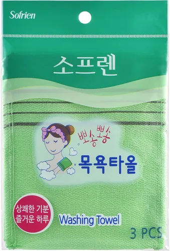 Toallas exfoliantes de baño coreanas de calidad. Hechas en Corea (verde, 3 piezas)