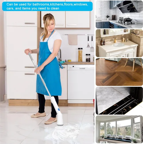 Vista 7 de Limpiador eléctrico giratorio, cepillo de limpieza inalámbrico con 6 cabezales de cepillo reemplazables, mango de extensión ajustable, cepillo