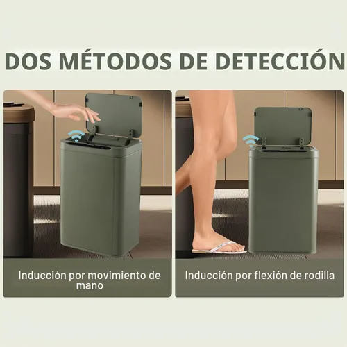 Vista 7 de ELPHECO Basurero de acero inoxidable para oficina, con sensor de movimiento, sin contacto, cubo de basura inteligente automático para cocina, Verde