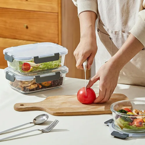 Vista 7 de 24 recipientes de vidrio para preparación de comidas, recipientes de almacenamiento de alimentos de vidrio con tapas, reutilizables, herméticos, a