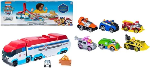 Paw Patrol, True Metal Classic - Paquete de 6 vehículos coleccionables de fundición a presión, escala 1: 55, Launch'N Haul Paw Patroller, juego de