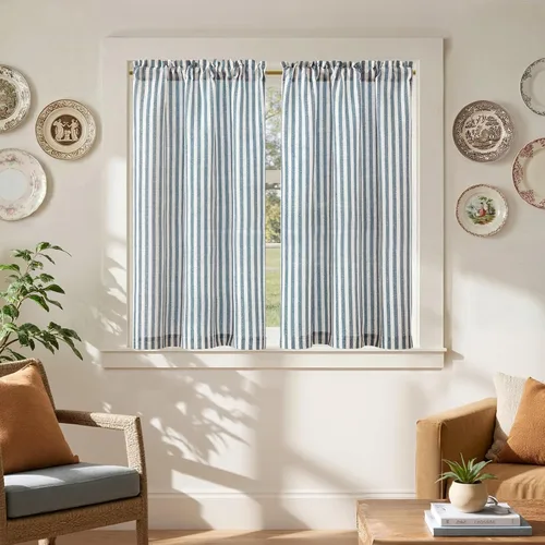 Vista 57 de jinchan - Cortinas de lino a rayas para cocina de 20 pulgadas de largo, cortinas de varios niveles, estilo granja moderna de café, tratamientos