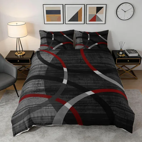 Vista 15 de Funda de edredón cuadrada azul, juego de ropa de cama de cuadrícula gris y blanca, funda de edredón moderna para decoración de habitación de niños