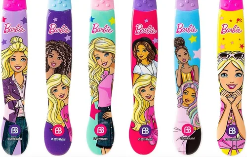 Vista 5 de Brush Buddies Paquete de 6 cepillos de dientes Barbie para niños, cepillos de dientes de cerdas suaves para niños