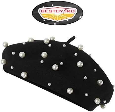 Vista 7 de Boina de cachemira de perlas estrelladas de lujo para mujer, accesorio elegante de invierno, Negro