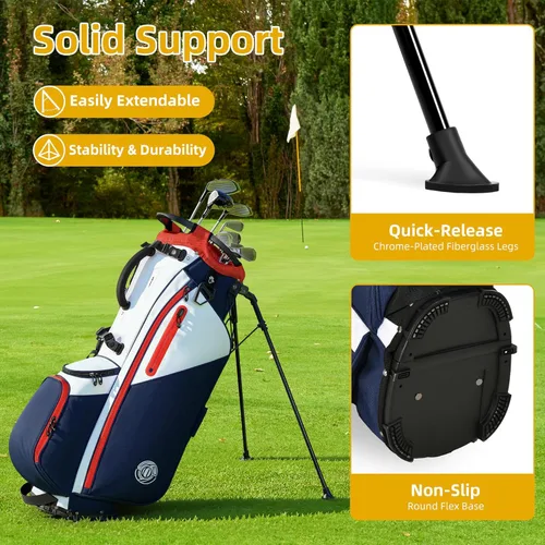 Vista 4 de Shopsource Bolsa de golf de 14 vías, bolsa de golf ligera con soporte para hombres y mujeres, bolsas de golf de pie con doble correa ergonómica