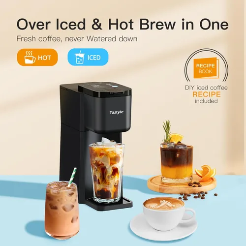 Vista 3 de Tastyle Mini Cafetera de Café Caliente y Helado de Una Sola Porción, para Cápsulas K y Molido, Tamaños de Preparación de 6 a 14 Oz, con Libro