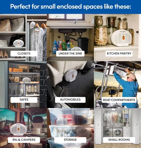 Vista 5 de Eva-Dry Deshumidificador renovable E-500 paquete de 2 (capacidad de 6 a 8 onzas cada uno), color blanco, ideal para armarios, baños, cajas fuertes