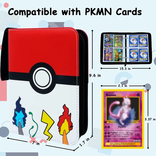 Vista 2 de Pempar Carpeta para tarjetas con 4 bolsillos 400 bolsillos para juegos de cartas coleccionables con cremallera carpeta con mangas socio