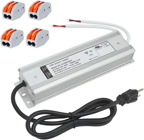Fuente de alimentación LED de 150 W 12 V Convertidor de CA a CC - Transformador IP67 impermeable con enchufe de 3 puntas, adaptador de corriente de