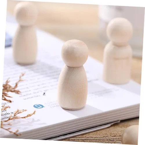 Vista 3 de Muñecas de madera sin terminar: paquete de 50 manualidades, juguetes de madera para manualidades, cuerpos de muñeca, figuras de madera para pintura