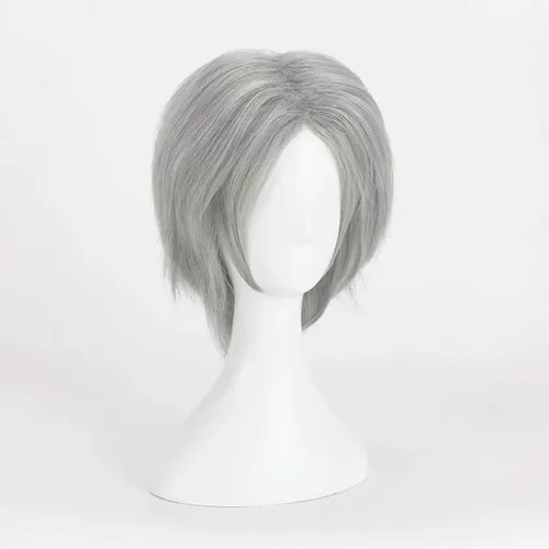 Vista 2 de Game Devil May Cry 5 - Peluca de cosplay, pelo corto gris plateado para Dante, juego de rol, accesorios de Halloween, accesorios con gorra de peluca