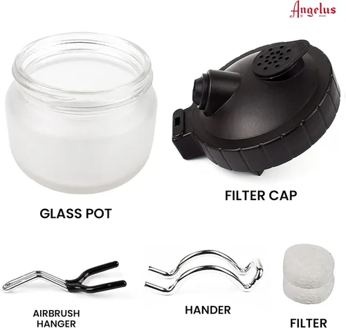 Vista 4 de ANGELUS Olla de limpieza de aerógrafo, olla de limpieza de vidrio con soporte, limpia aerógrafo, estación de soporte para aerógrafo