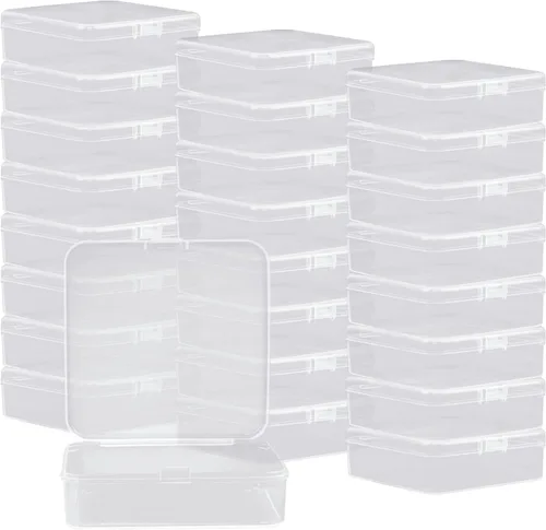 Vista 7 de Rocutus Paquete de 24 recipientes pequeños de plástico transparente con tapas, caja de almacenamiento de cuentas con tapa con bisagras para cuentas