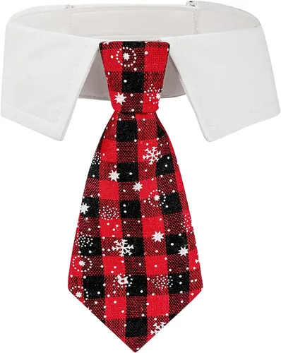 Vista 6 de ADOGGYGO Corbata de Navidad para Perro, Disfraz de Esmoquin Navideño para Mascotas, Corbatas de Cuello de Cuadros Verdes de Navidad para Perros