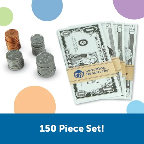 Vista 9 de Learning Resources Dinero de juego de simulación: manipuladores de matemáticas para niños, banco de niños, monedas de plástico, caja registradora