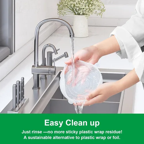 Vista 6 de Tapas elásticas de silicona – Paquete de 6 fundas reutilizables para alimentos, silicona flexible para cuencos, recipientes, frutas, sello hermético