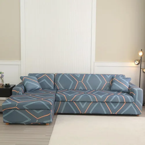 Vista 10 de Fundas de sofá para sofá seccional en forma de L, fundas en forma de 3+3 A Hojas-azul
