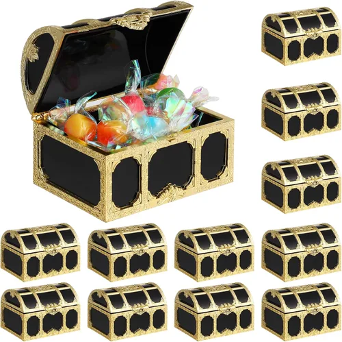 Cofre del tesoro de 12 piezas de 2.95 pulgadas, mini cofre del tesoro dorado, cajas del tesoro pirata vintage, caja de almacenamiento de joyas,