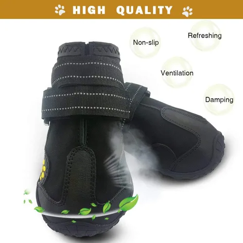 Vista 3 de Botas impermeables para perro, zapatos para perro para exteriores, para perros medianos a grandes, con dos tiras de sujeción reflectantes y suela