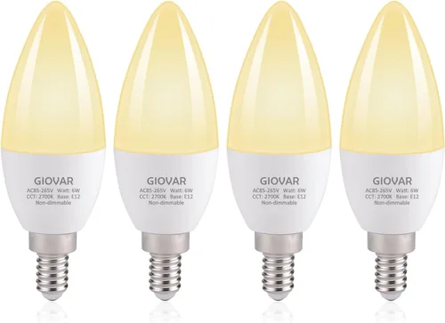 Bombillas LED de Candelabro, Equivalente a 60 Vatios, SOFE Blanco 2700K, Bombillas de Luz para Candelabro/Apliques de Pared Base Pequeña, 120V, Tipo