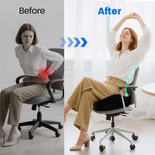 Vista 4 de Cojín de asiento, cojines de espuma viscoelástica para aliviar el coxis y la ciática, almohada de silla con asas para automóvil, cojín para silla