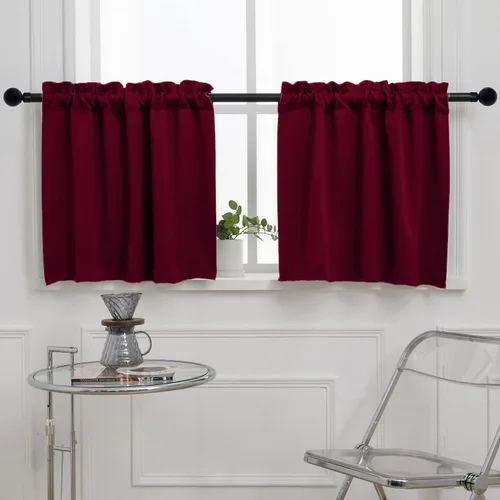 Vista 38 de Pickluc Cortina opaca de cocina de 20 pulgadas de largo, con bolsillo para barra, cortinas para ventanas pequeñas en sala de estar, sótano