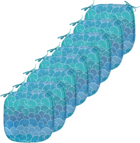 Vista 90 de Lunarable Juego de 4 cojines de asiento para silla, diseño de pétalos de flores de iris florecientes, arte de forma desgastada, acolchado de asiento