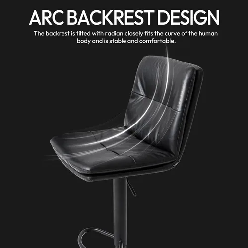 Vista 6 de Juego de 2 taburetes de bar, modernos taburetes de bar de piel sintética, altura ajustable de 22 a 29 pulgadas, taburete de bar con cojín grueso