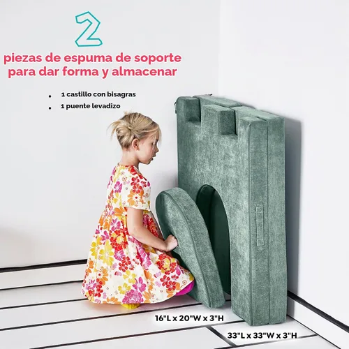 Vista 3 de Sofá Convertible y Plegable para Jugar de YOURIGAMI para Niños y Niños Pequeños, Diseño Modular de Espuma Duradera, Dinosaurio que Brilla