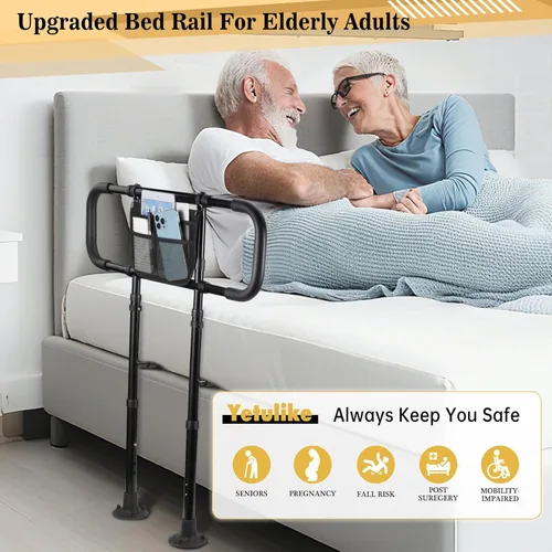Vista 5 de Rieles de cama para adultos mayores, riel de asistencia de camas resistentes para personas mayores; camas ajustables y estables, protector de bastón