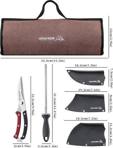 Vista 3 de Juego de 9 cuchillos de carnicero, cuchillo de carnicero de 7 pulgadas, un cuchillo de chef serbio de 7 pulgadas, un cuchillo vikingo de 6.5