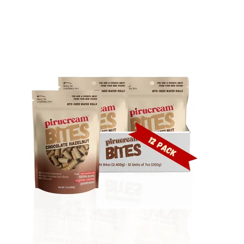 Vista 12 de Pirucream Bites Chocolate Avellana 1.90 oz Paquete de 12, bocados de oblea rellenos de crema premium con textura crujiente crujiente, suave crema