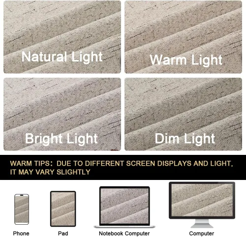Vista 83 de PrinceDeco Cortinas con textura de lino 100% opacas de 64 pulgadas de largo, juego de 2 paneles de cortinas de lino opacas con forro aislante Arena