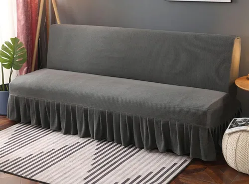 Vista 18 de IMYOGI Fundas de sofá de alta elasticidad sin brazos con falda, funda elástica ajustable de color sólido, protector de muebles para niños, mascotas