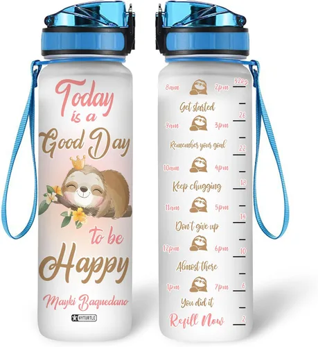 Vista 20 de Hyturtle Botella de agua motivacional personalizada con texto en inglés "I Just Freaking Love Sloths" de 32 onzas, botella de agua con seguimiento