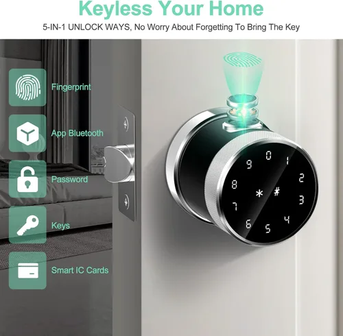 Vista 5 de Geek Smart Door Lock - Cerradura de puerta digital sin llave con huella digital y pantalla táctil, Bluetooth seguro, fácil de instalar, ideal