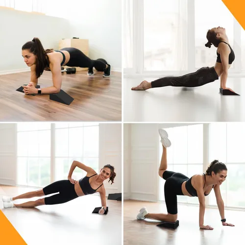 Vista 4 de Paquete de 2 cuñas para sentadillas, cuña de ejercicio de muñeca de pie para sentadillas, yoga, flexiones, equilibrio, estiramiento, fuerza