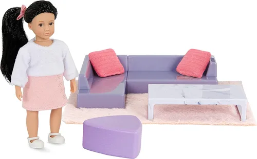 Vista 15 de Lori Muebles de sala de estar para muñecas y juguetes de 6 pulgadas para muñecas y casas de muñecas de 6 pulgadas - Sofá, sillón, mesa de café