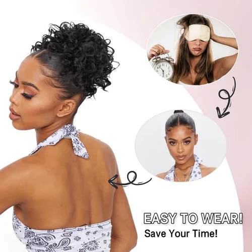 Vista 6 de Lommel - Extensiones de cabello estilo moño desordenado para mujer, 70g, con cordón elástico, ondas sueltas y rizadas, extensiones de cabello Marrón