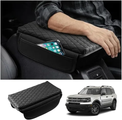 Shademax Funda de consola central para Ford Bronco de 2/4 puertas 2026 2025 2024 2023 2022 2021, funda de cojín para reposabrazos de piel sintética,