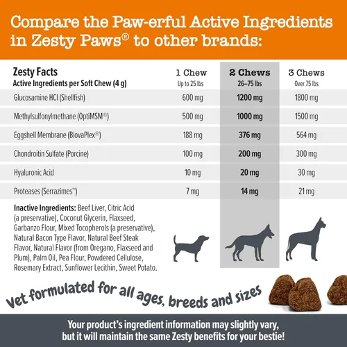 Vista 5 de Zesty Paws Vet Strength Mobility Bites - Masticables de apoyo para la cadera y las articulaciones para perros con glucosamina, condroitina, MSM